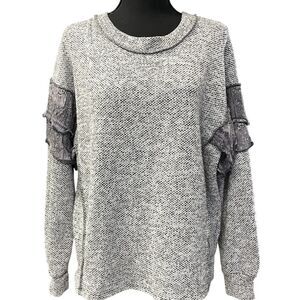 SUGARFOX Sweater Gray Pullover Ruffle Sleeves Reverse Seams NWOT